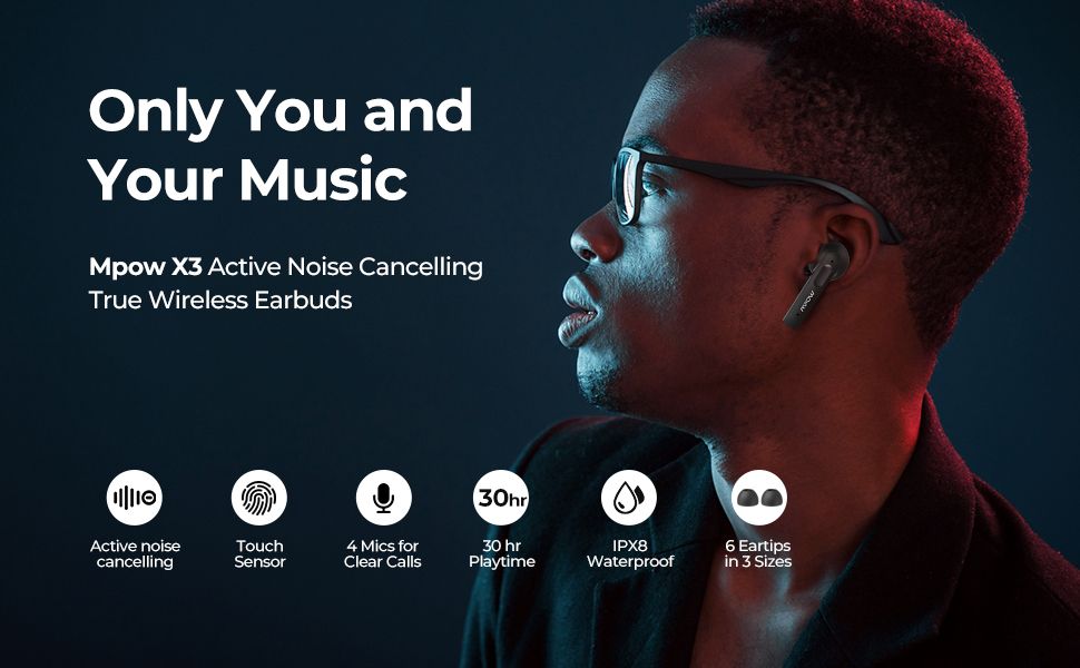 Mpow X3 ANC TWS Bluetooth безжични слушалки, спортни слушалки
