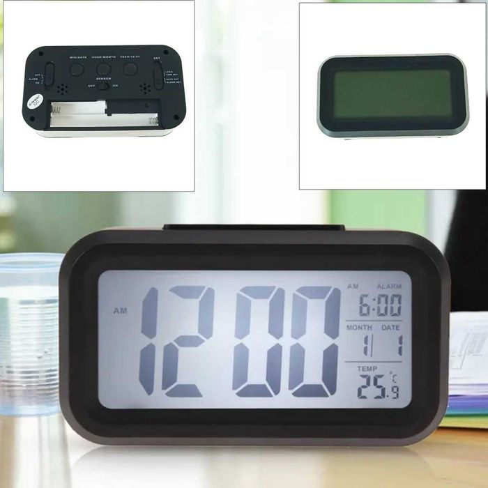 Ceas digital LCD, iluminare, alarma, termometru, calendar