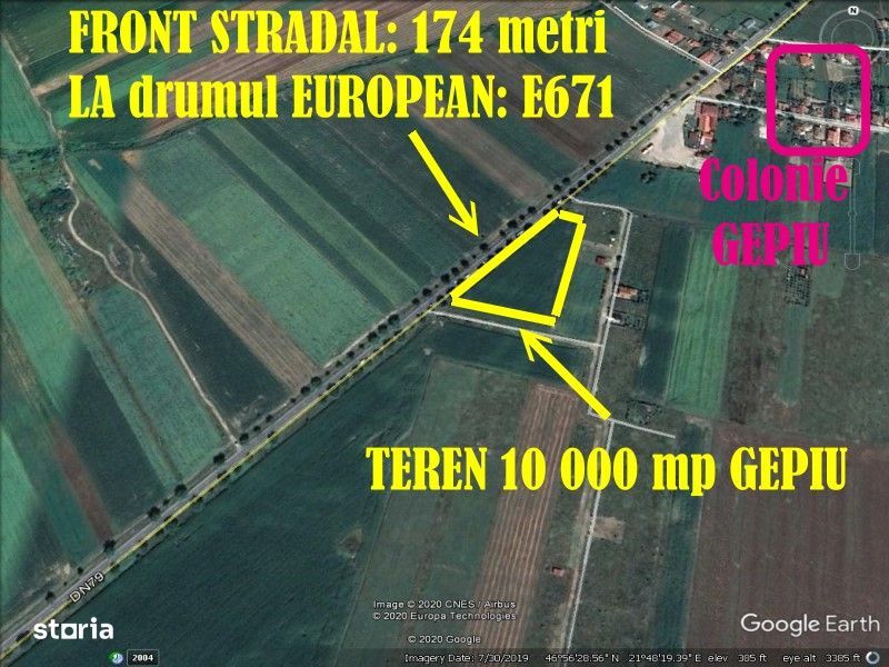 Teren intravilan Gepiu 10 000 mp Fs 174 metri drum E671 Oradea - Arad