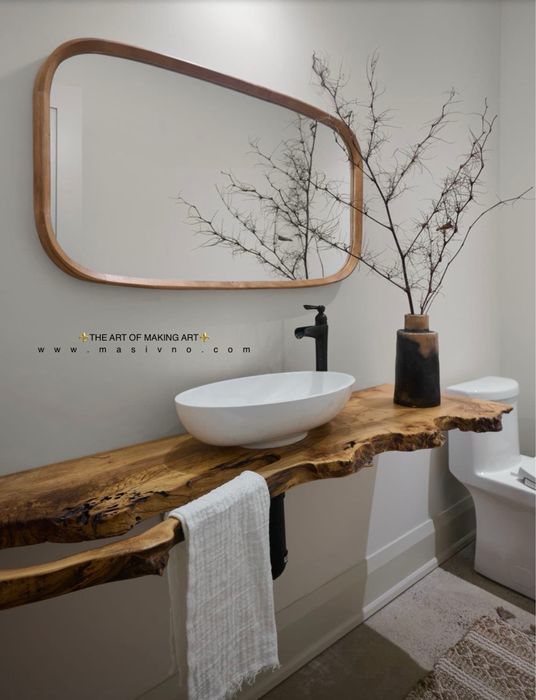 Дървен плот за баня | Плот за умивалник от естествено дърво