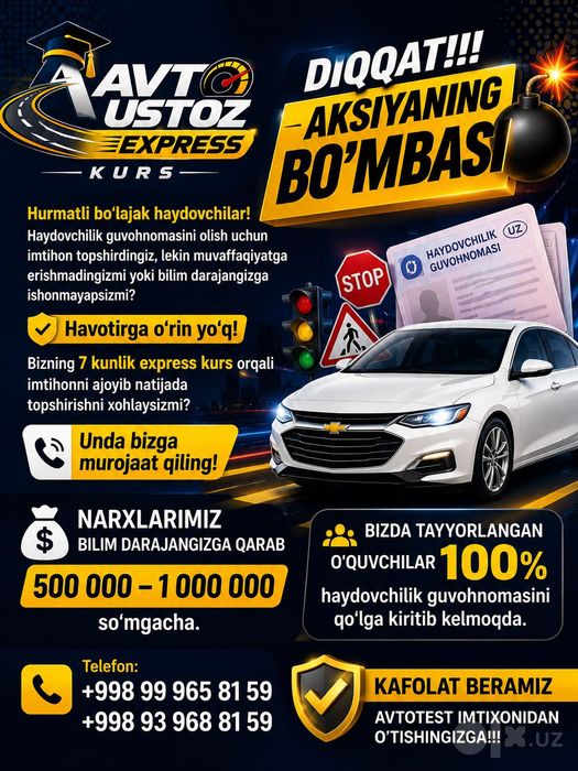 Avto instruktor imtihonga tayyorlov haydashni orgatish vojdeniya yezda