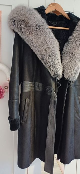 Cojoc din blană de miel cu glugă de vulpe argintie Geronimo