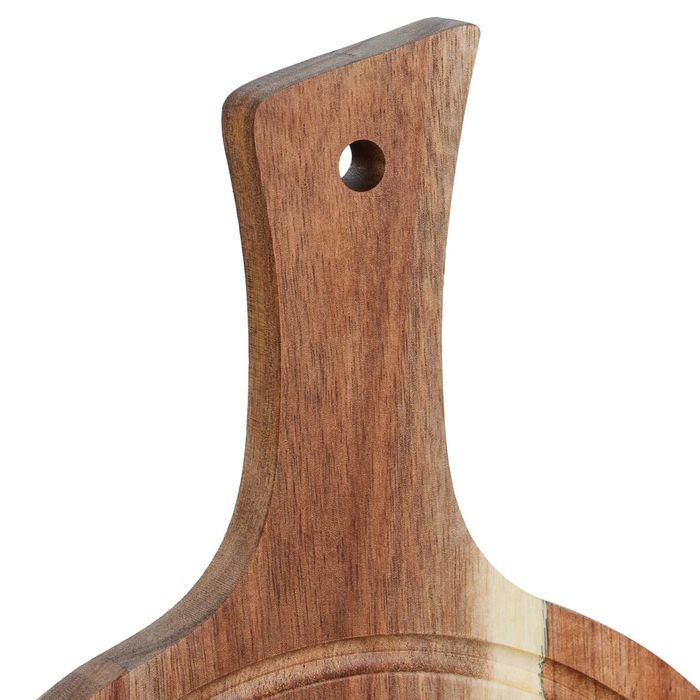 Tocator din lemn de acacia cu maner si sant pentru lichide 37 x 20 cm