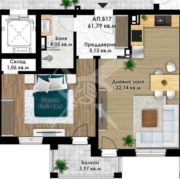 Продава се Двустаен апартамент в Пловдив, Коматевски възел - 71 кв.м за 661 €/кв.м - Снимка #1