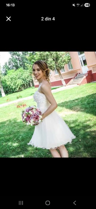 Rochie albă elegantă – ideală pentru cununie civilă, botez sau ședință
