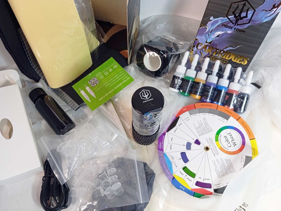 Kit cu aparat de tatuat Poseidon NOU+ Bonus, perfect pentru începători