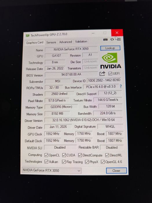 видеокарта rtx 3050 ventus 2x