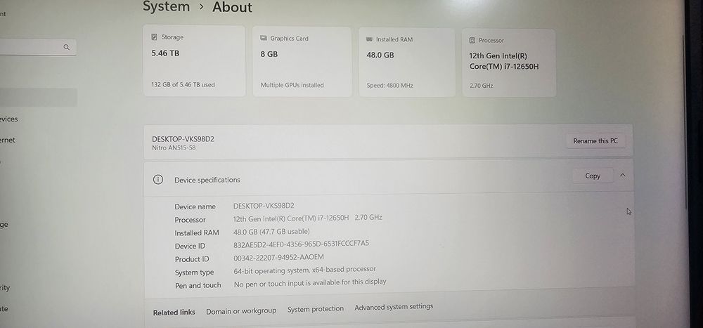 Laptop Nou nitro 5