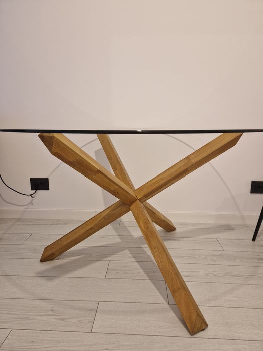 Masă sticlă/stejar