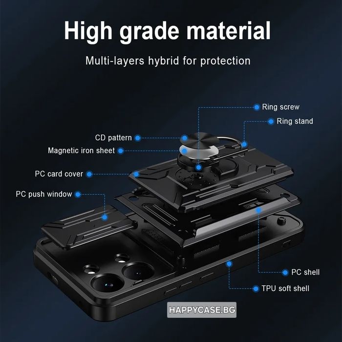 Xiaomi Poco X8 Pro 5G / RING CARD SLOT Удароустойчив кейс гръб със слот за карта и ринг
