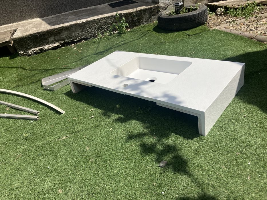Chiuvetă Lavoar baie alb 100×50 – nou, MDF lucios + accesorii montaj incluse