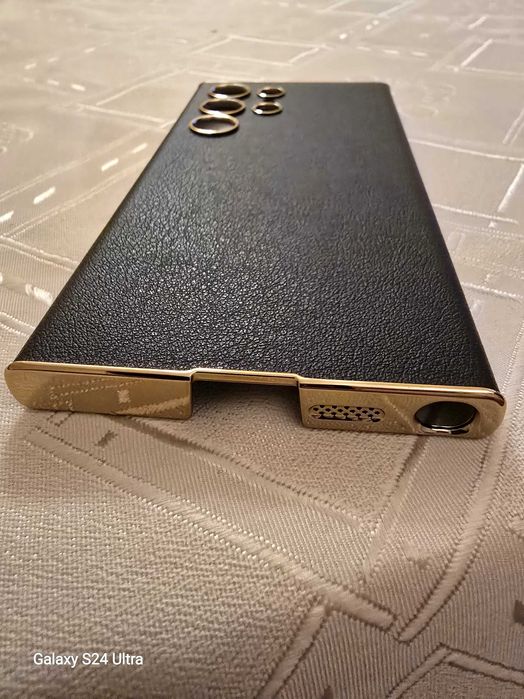 Кожен,Златен, калъф за SAMSUNG S24 ULTRA