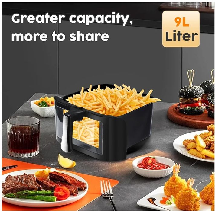 Friteuză cu aer cu fereastră vizuală, presetări 6 în 1 pentru gătit