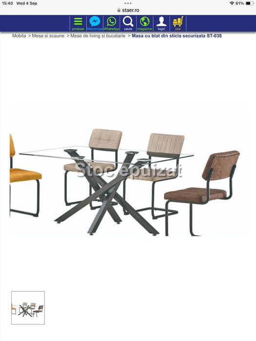 Masă de sticlă pentru bucătărie cu 6 scaune.