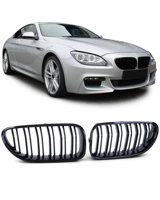 Grile Duble M-Design BMW Seria 6 F06 F12 F13, Nari Bara Fata, Negru Lucios Radus