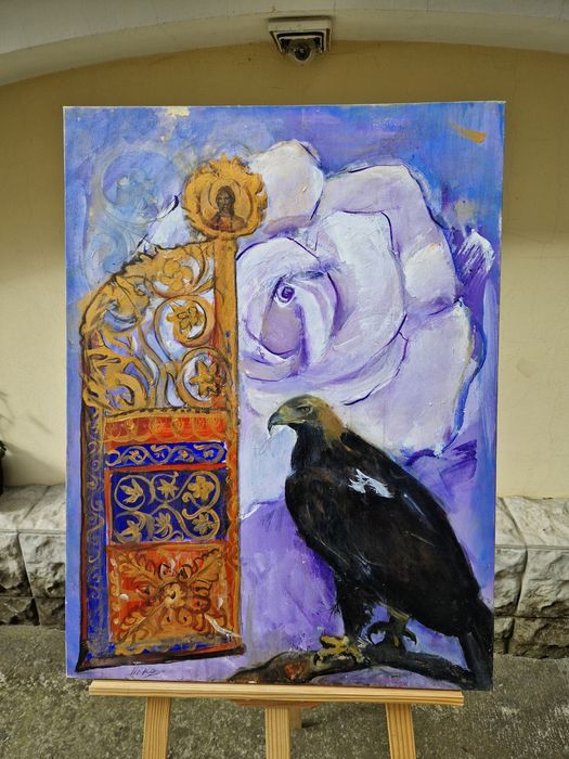 Прекрасна антикварна картина масло върху платно