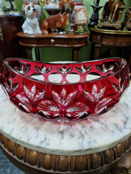 Уникална антикварна колекционерска кристална купа бомбониера Бохемия