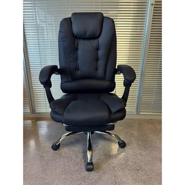 Ергономичен офис стол, функция люлка, поставка за крака, черен