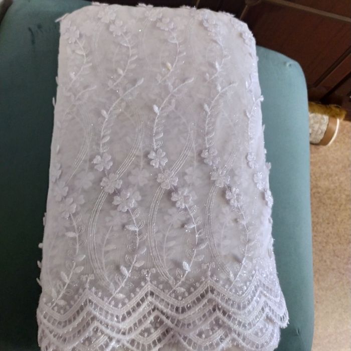 Тюль, белая с серебром