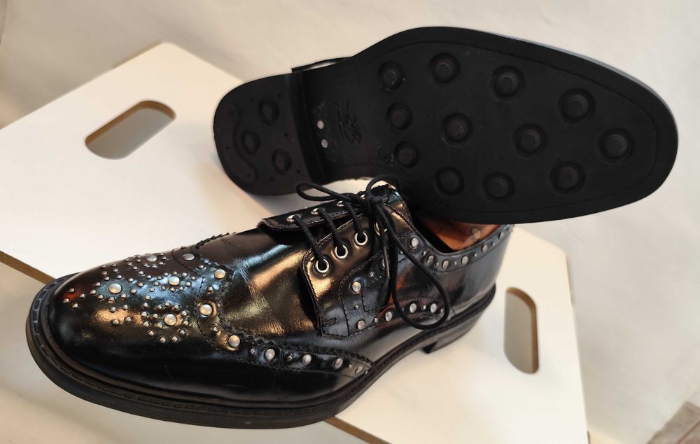 Pantofi derby 41.5 42 couture London Brogue NOI lucrati manual negru