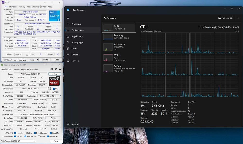 Компютър Intel i5-12400F/16GB DDR4 3200 RAM/XFX RX 6800 XT 16GB/750GB SSD