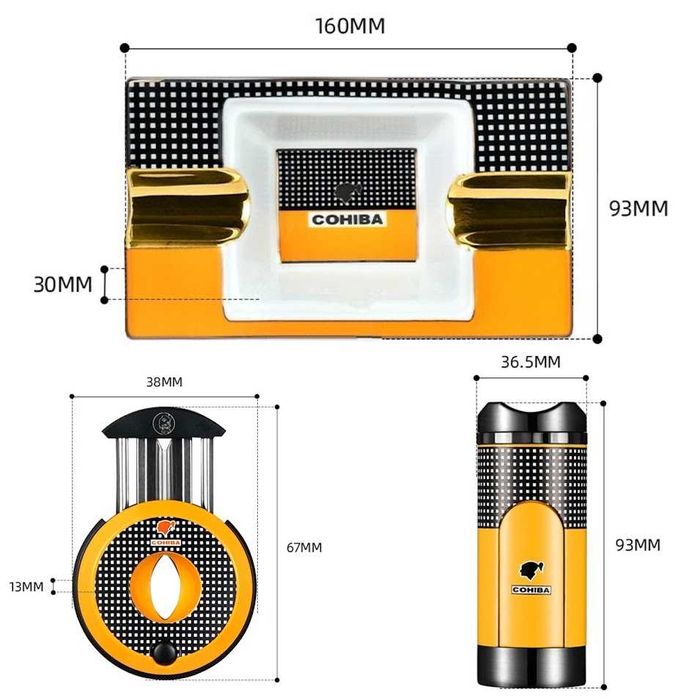 Подаръчен комплект от пепелник,запалка/стойка и ножица за пури