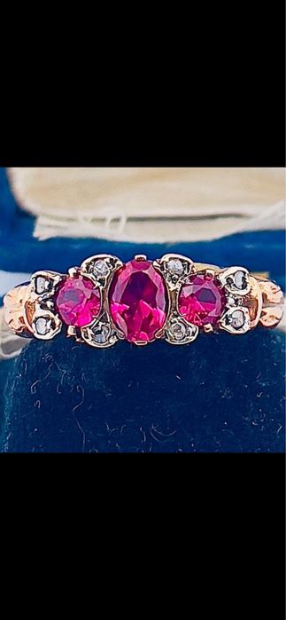 Inel aur roz 9ct cu rubin si diamante