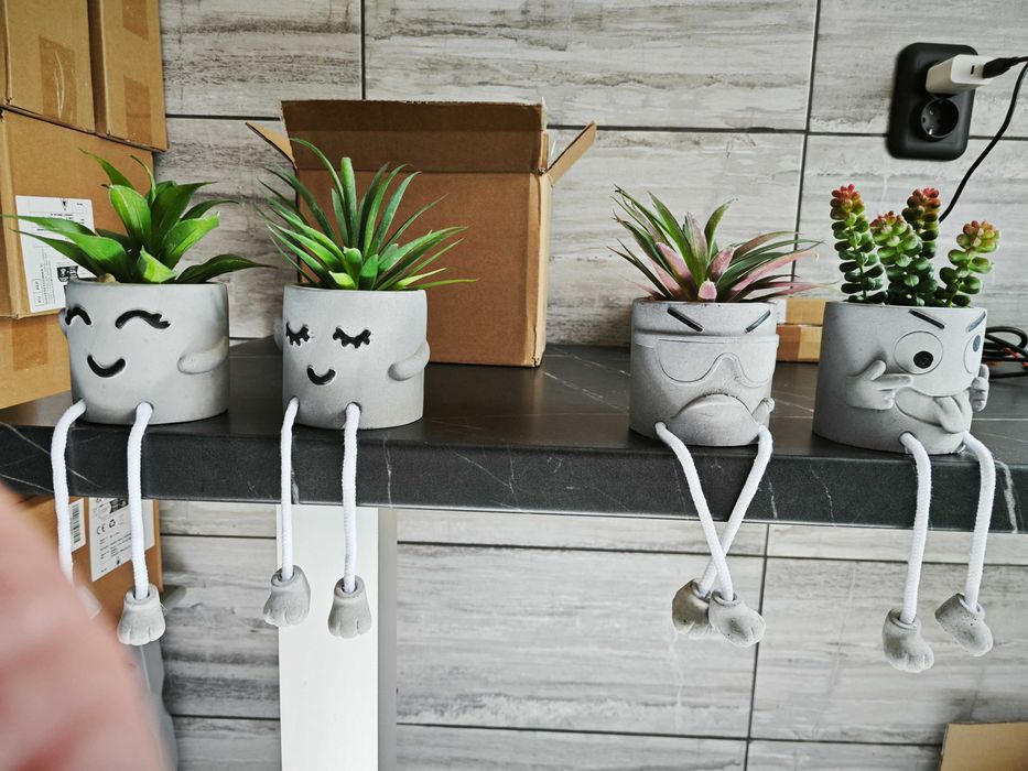 Plante artificiale, set de plante suculente cu picioare suspendate, ghivece din ciment, decor pentru apartament