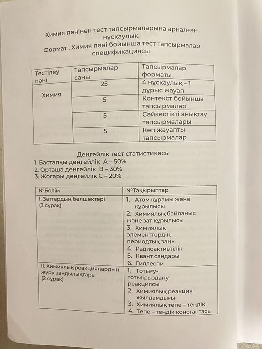 ҰБТ Химия 30 нұсқа