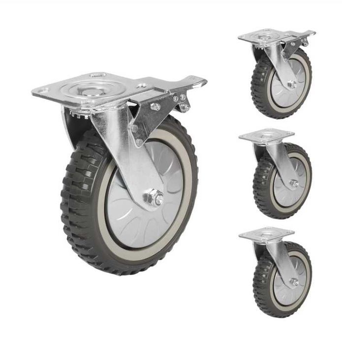 Set 4 roți 20cm, pivotante 360°, 2 cu frână, poliuretan
