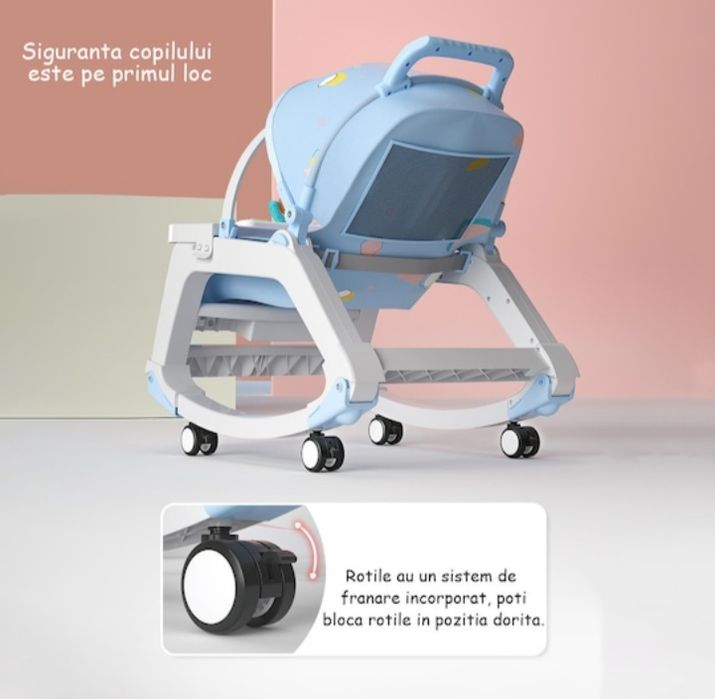 Balansoar copii cu roți și tăviță de joacă