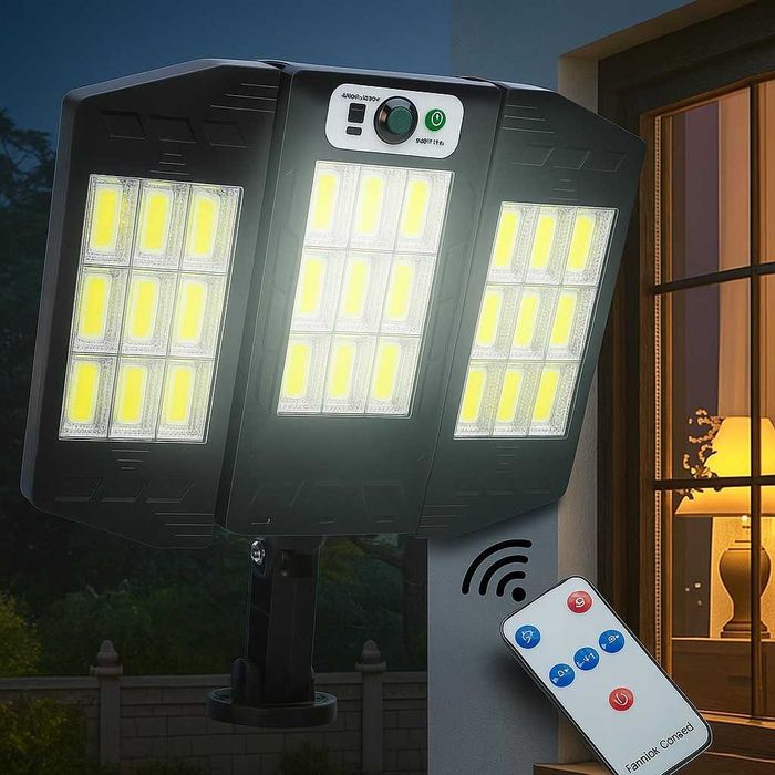 Триглава соларна лампа с три режима на осветяване и дистанционно