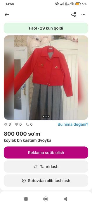 Dvoyka Turkiya koylak bilan kostyum