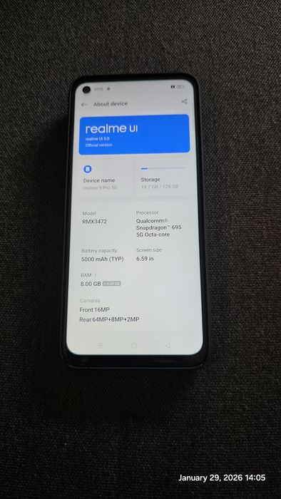 Realme 9 Pro 5G, 8GB RAM, 128GB, ecran 6.6 inch 120 Hz, impecabil.