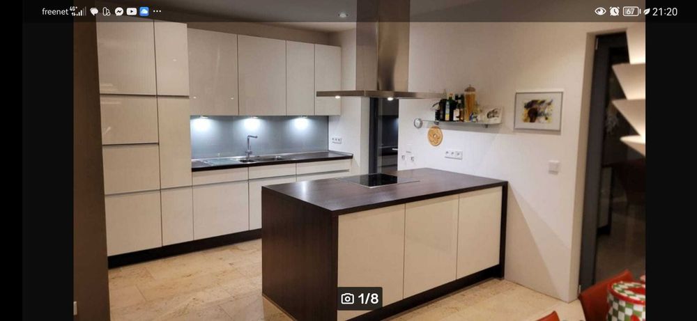 Mobila bucătărie complet echipata, cu insula, din MDF, lucios