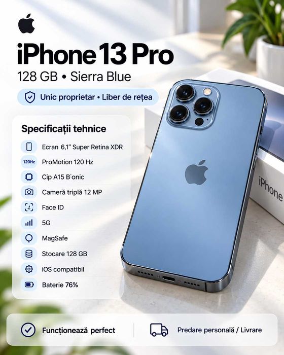 iPhone 13 Pro 128GB Sierra Blue | Unic proprietar | Factură Orange
