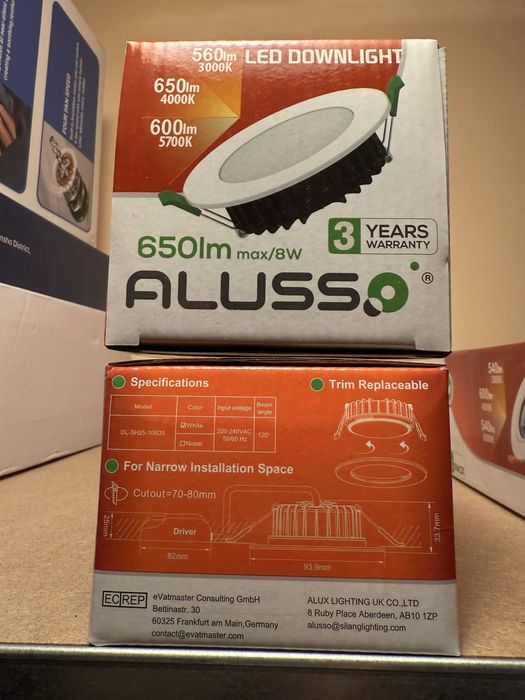 Bec Spot LED incastrat ALUSSO 650lm/8W dimabil reglaj 70-80mm