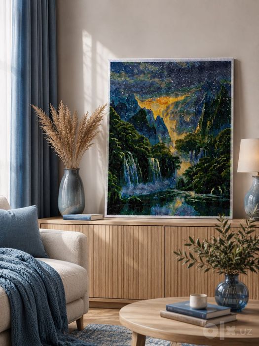 Картина "Горный водопад" (Алмазная мозаика, 40х50)