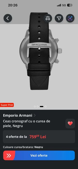 Ceas Conograf Emporio Armani cu curea neagra