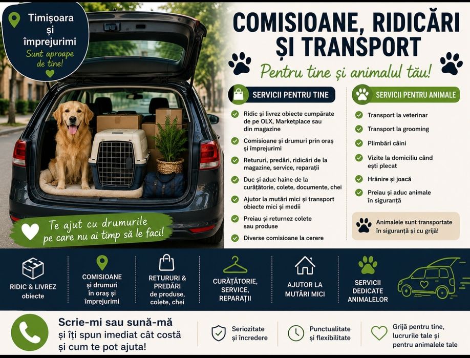 Transport, ridicare/livrare, ajutor la domiciliu