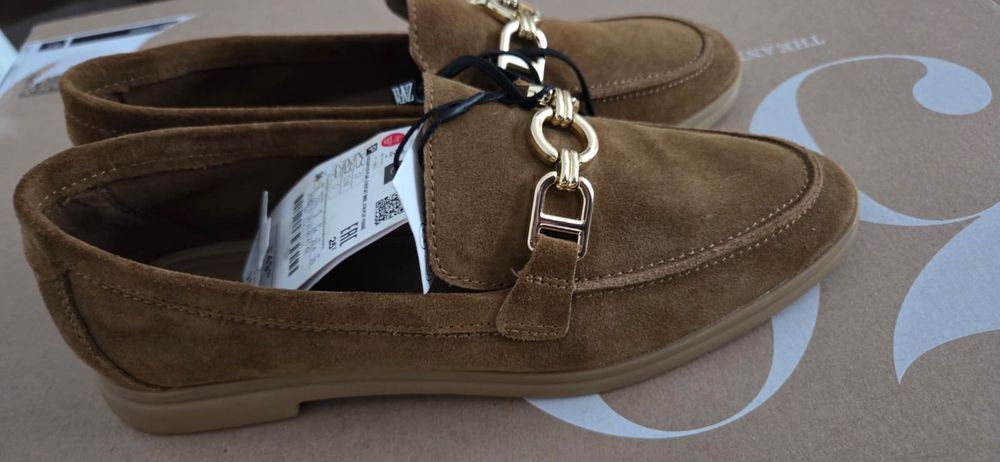 Mocasini Zara din piele,marimea 36,maro,noi,cu eticheta