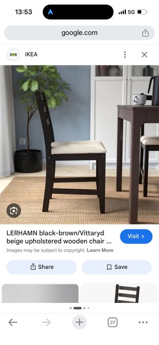 IKEA LERHAMN комплект 6 трапезни стола от масивно дърво отлично състояние, оригинални трапезни стола IKEA LERHAMN (артикулен номер 702.642.81) София