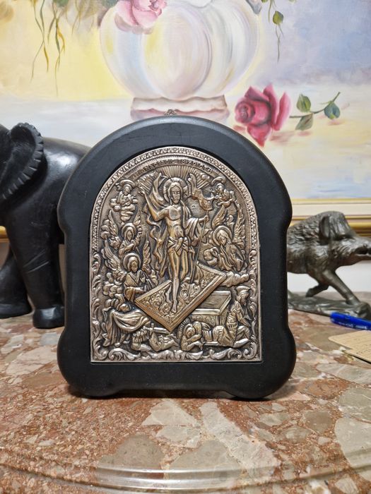 Страхотна антикварна сребърна икона със сертификат проба 999