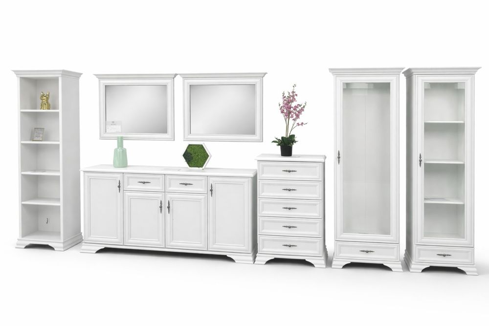 Comoda Kentaki 2 usi si 4 sertare, alb alpin, stil clasic elegant, material MDF