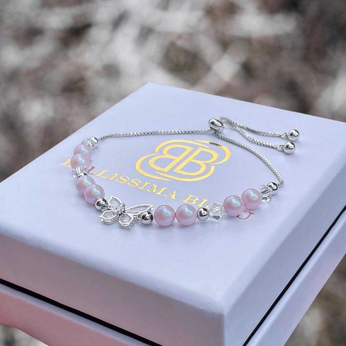 Дамска Гривна с Перли и Кристали Сваровски/Swarovski Пеперуда