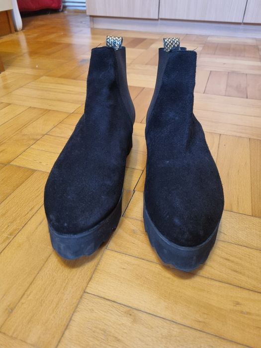 Botine negre piele naturala intoarsa suede noi