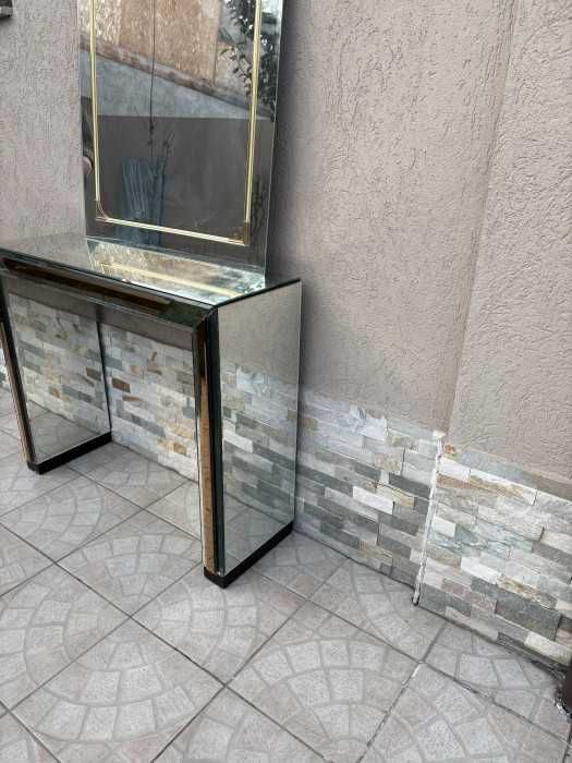Eleganta consola cu oglinda-in stil Hollywood Regency-cromatica bicolora-Italia