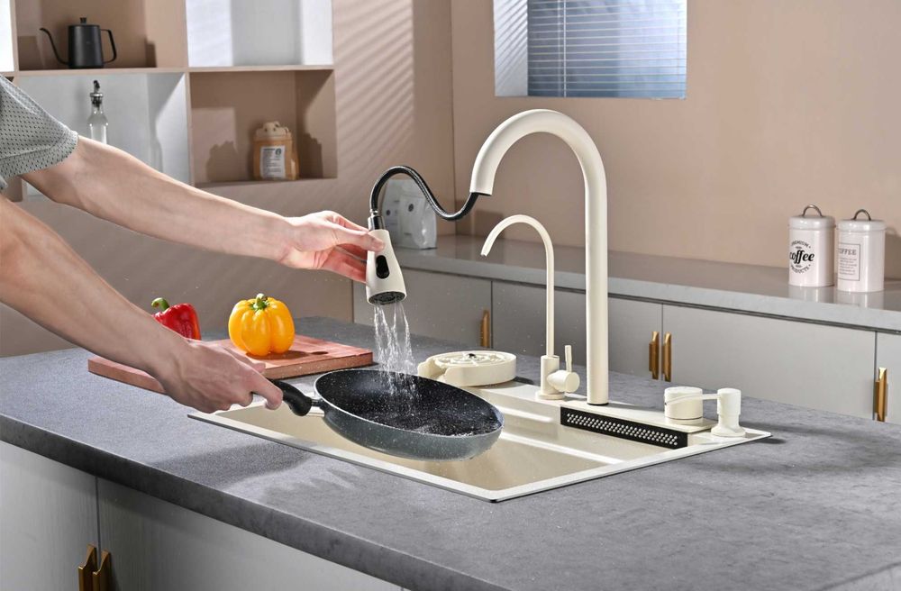 60см Бежова мултифункционална кухненска мивка