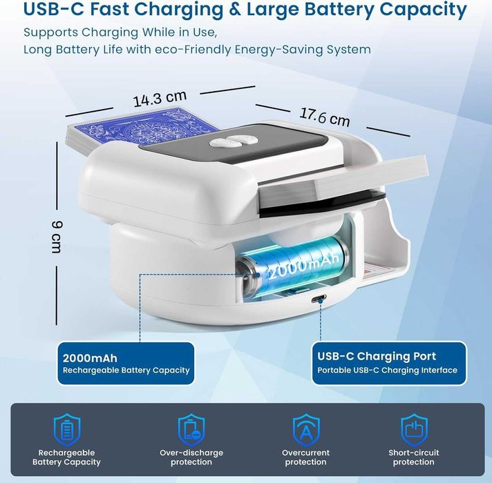 Snookids електрическа машина за разбъркване на карти 1–2 тестета акумулаторна 2000mAh