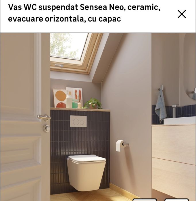 Vas WC suspendat Sensea Neo, ceramic, evacuare orizontala, cu capac